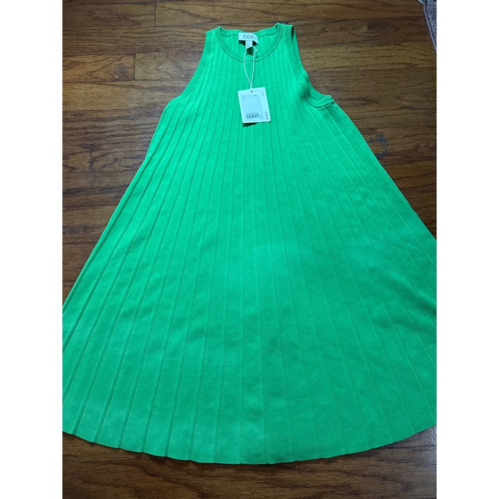 COS Women Green Ribbed Knit Sleeveless A-Line Midi‎ Dress NWT Size S